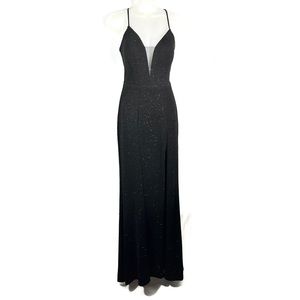Cachet Black Glitter Floor Length Gown Maxi Slit Leg Prom Formal Dress 2 Stretch
